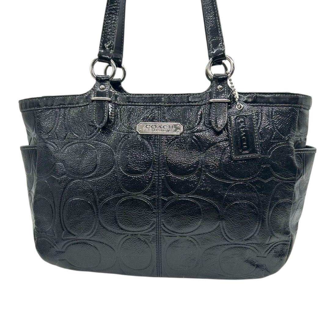 コーチ トートバッグ 黒 シグネチャー ワンショルダー エナメル レザー ハンドバッグ A4収納 肩掛け可 肩かけ可 ロゴプレート ロゴタグ チャーム付き シルバー金具 F19462 ブラック COACH s30