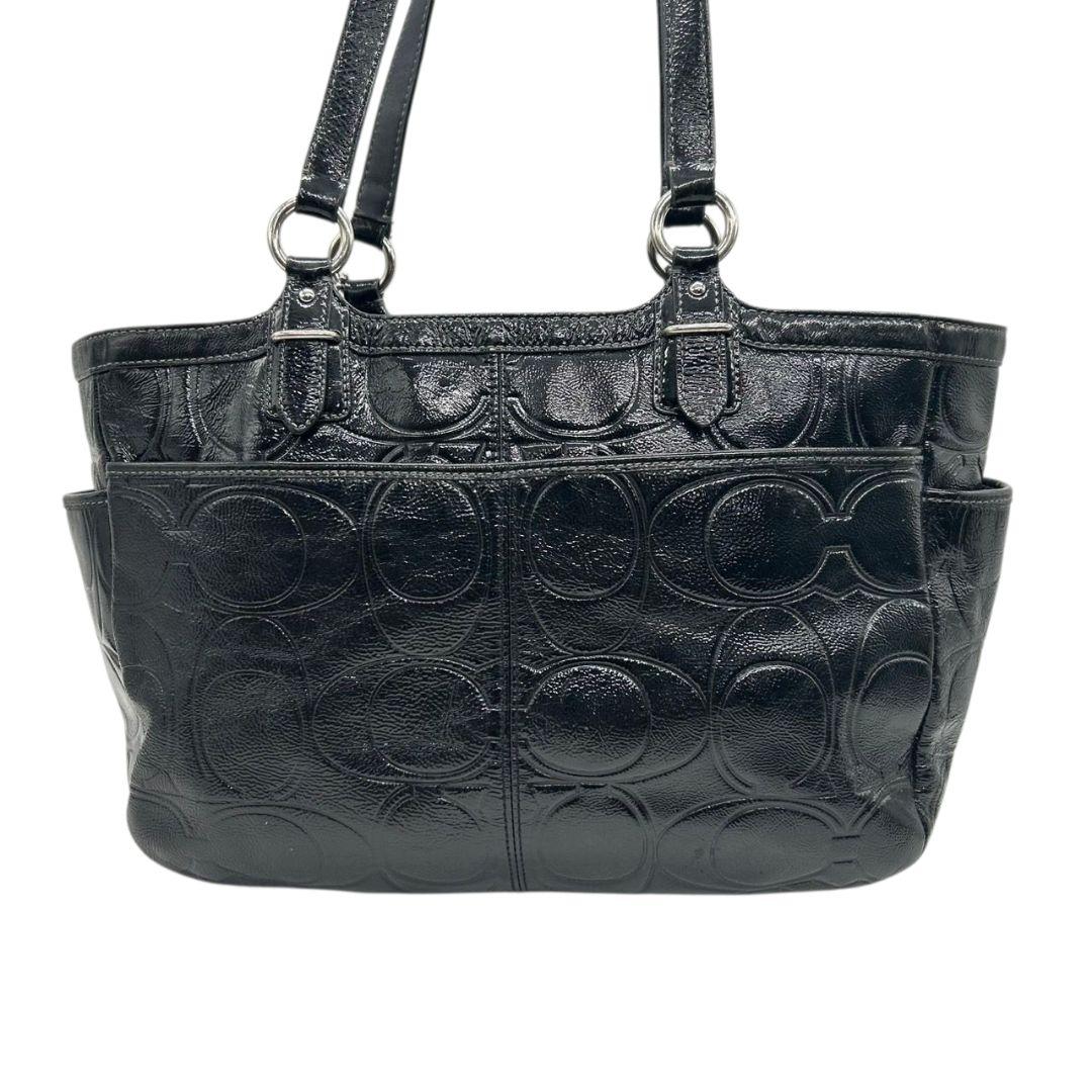 コーチ トートバッグ 黒 シグネチャー ワンショルダー エナメル レザー ハンドバッグ A4収納 肩掛け可 肩かけ可 ロゴプレート ロゴタグ チャーム付き シルバー金具 F19462 ブラック COACH s30