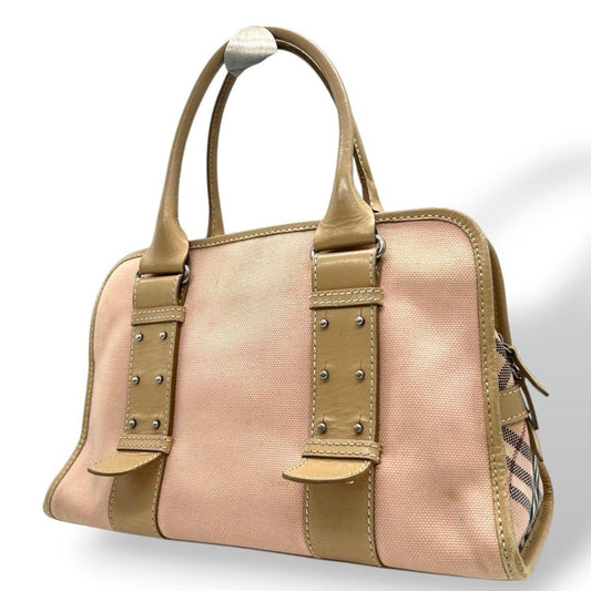 バーバリー　ハンドバッグ　ピンク　ノバチェック　ブルーレーベル　キャンバス　s51　トートバッグ　ベージュ　シルバー金具　自立可　スタッズ　レザー　本革　BURBERRY