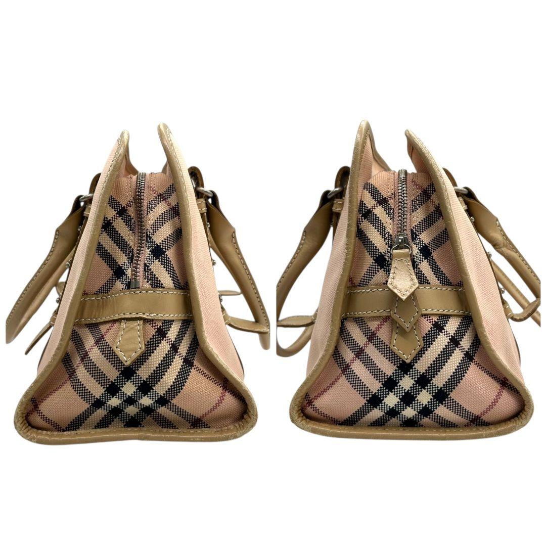 バーバリー　ハンドバッグ　ピンク　ノバチェック　ブルーレーベル　キャンバス　s51　トートバッグ　ベージュ　シルバー金具　自立可　スタッズ　レザー　本革　BURBERRY