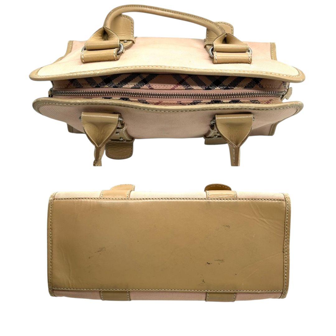 バーバリー　ハンドバッグ　ピンク　ノバチェック　ブルーレーベル　キャンバス　s51　トートバッグ　ベージュ　シルバー金具　自立可　スタッズ　レザー　本革　BURBERRY