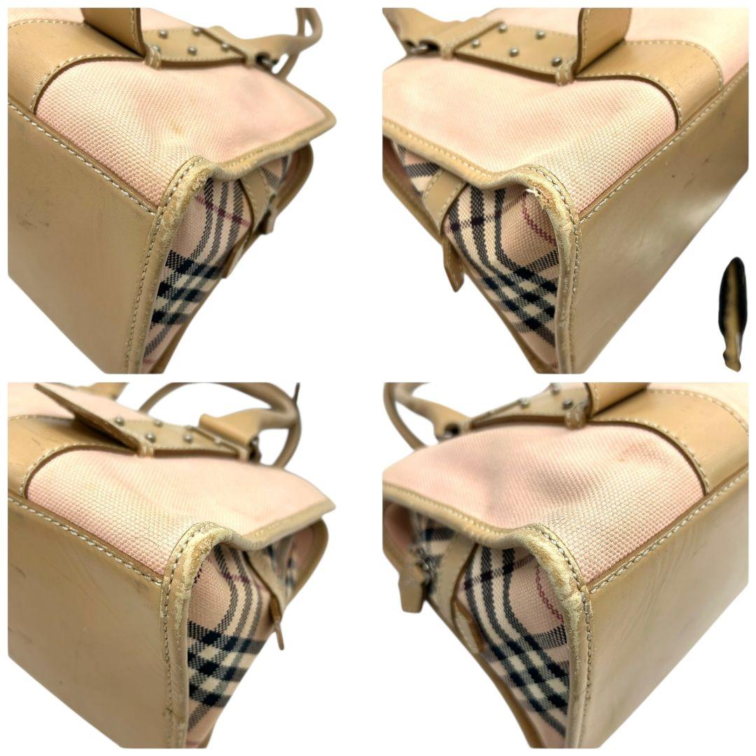 バーバリー　ハンドバッグ　ピンク　ノバチェック　ブルーレーベル　キャンバス　s51　トートバッグ　ベージュ　シルバー金具　自立可　スタッズ　レザー　本革　BURBERRY