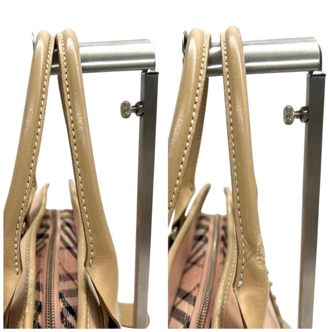 バーバリー　ハンドバッグ　ピンク　ノバチェック　ブルーレーベル　キャンバス　s51　トートバッグ　ベージュ　シルバー金具　自立可　スタッズ　レザー　本革　BURBERRY