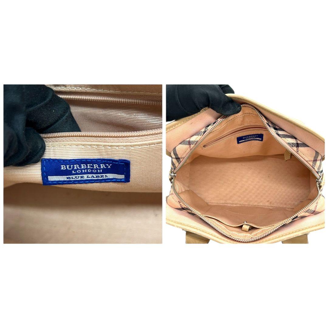 バーバリー　ハンドバッグ　ピンク　ノバチェック　ブルーレーベル　キャンバス　s51　トートバッグ　ベージュ　シルバー金具　自立可　スタッズ　レザー　本革　BURBERRY
