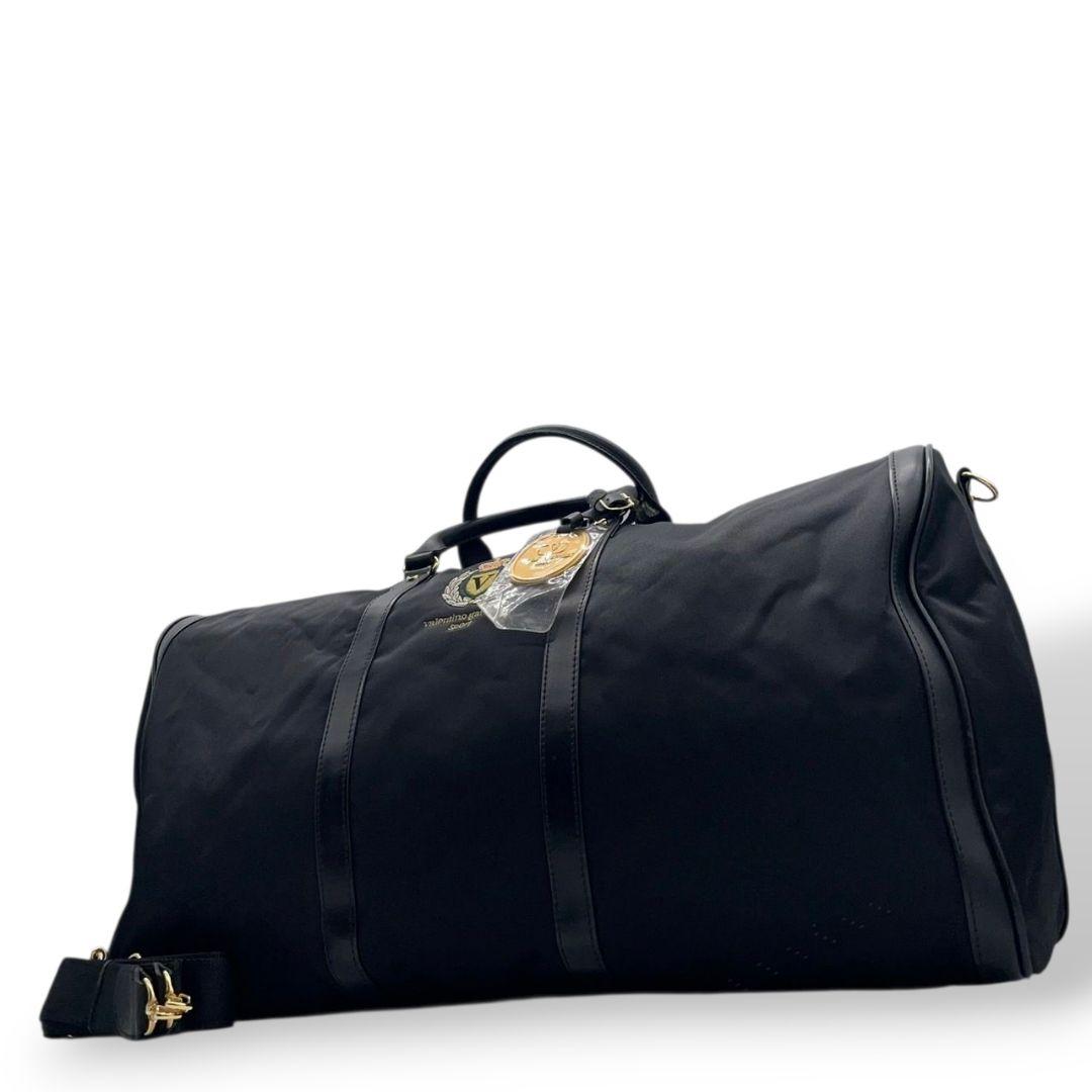 ヴァレンティノガラヴァーニ ボストンバッグ 黒 Vロゴ 2way キャンバス X トートバッグ ハンドバッグ A4収納 レザー 本革 自立可 斜め掛け可 ワンショルダー ブラック Valentino Garavani