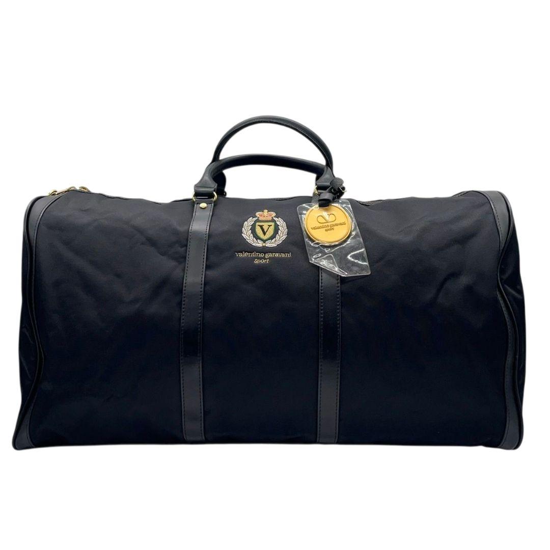 ヴァレンティノガラヴァーニ ボストンバッグ 黒 Vロゴ 2way キャンバス X トートバッグ ハンドバッグ A4収納 レザー 本革 自立可 斜め掛け可 ワンショルダー ブラック Valentino Garavani