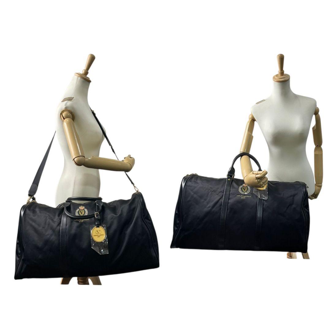 ヴァレンティノガラヴァーニ ボストンバッグ 黒 Vロゴ 2way キャンバス X トートバッグ ハンドバッグ A4収納 レザー 本革 自立可 斜め掛け可 ワンショルダー ブラック Valentino Garavani
