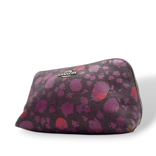 コーチ ポーチ 紫 パープル 花柄 レッド ロゴ PVC レザー 本革 COACH 53534 シルバー金具 おしゃれ かわいい 小物入れ 化粧ポーチ ブランド