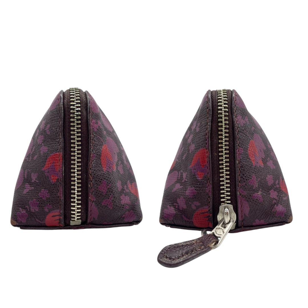 コーチ ポーチ 紫 パープル 花柄 レッド ロゴ PVC レザー 本革 COACH 53534 シルバー金具 おしゃれ かわいい 小物入れ 化粧ポーチ ブランド