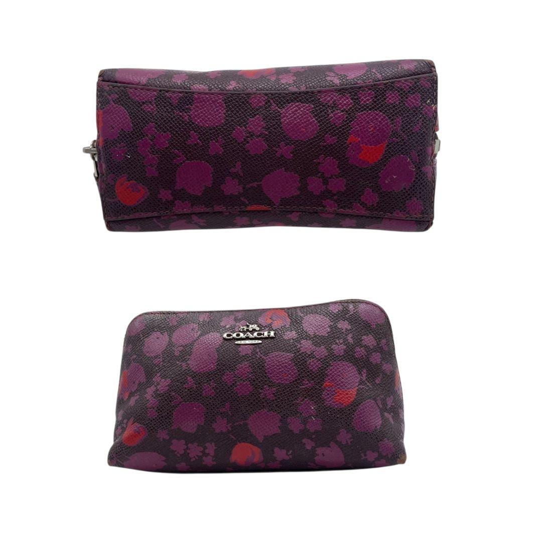 コーチ ポーチ 紫 パープル 花柄 レッド ロゴ PVC レザー 本革 COACH 53534 シルバー金具 おしゃれ かわいい 小物入れ 化粧ポーチ ブランド