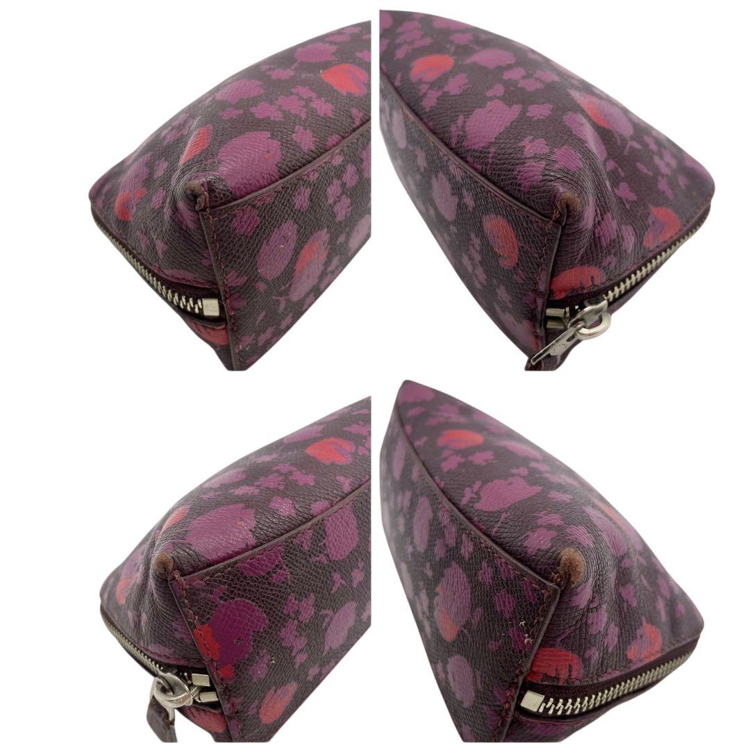 コーチ ポーチ 紫 パープル 花柄 レッド ロゴ PVC レザー 本革 COACH 53534 シルバー金具 おしゃれ かわいい 小物入れ 化粧ポーチ ブランド