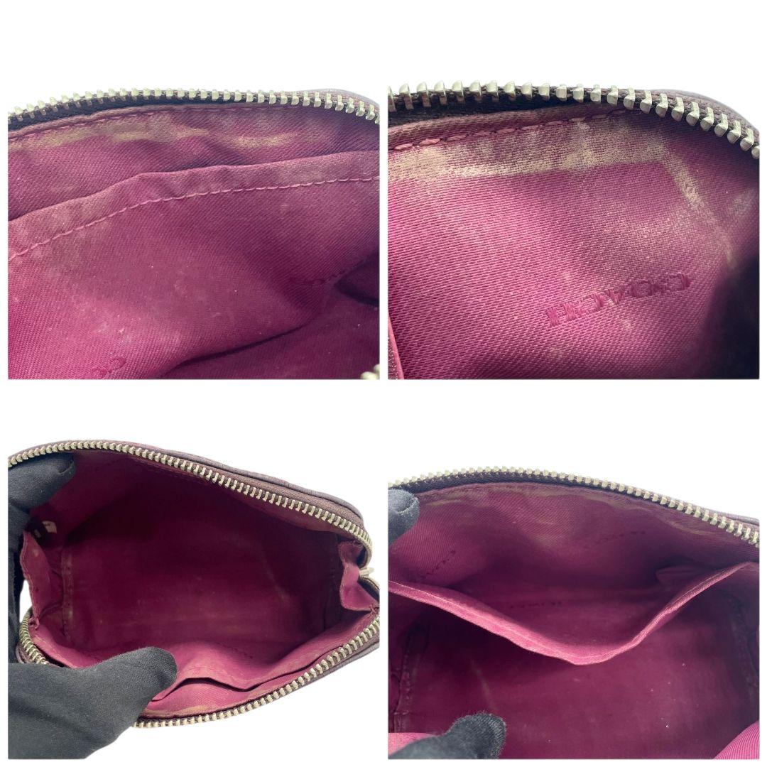 コーチ ポーチ 紫 パープル 花柄 レッド ロゴ PVC レザー 本革 COACH 53534 シルバー金具 おしゃれ かわいい 小物入れ 化粧ポーチ ブランド