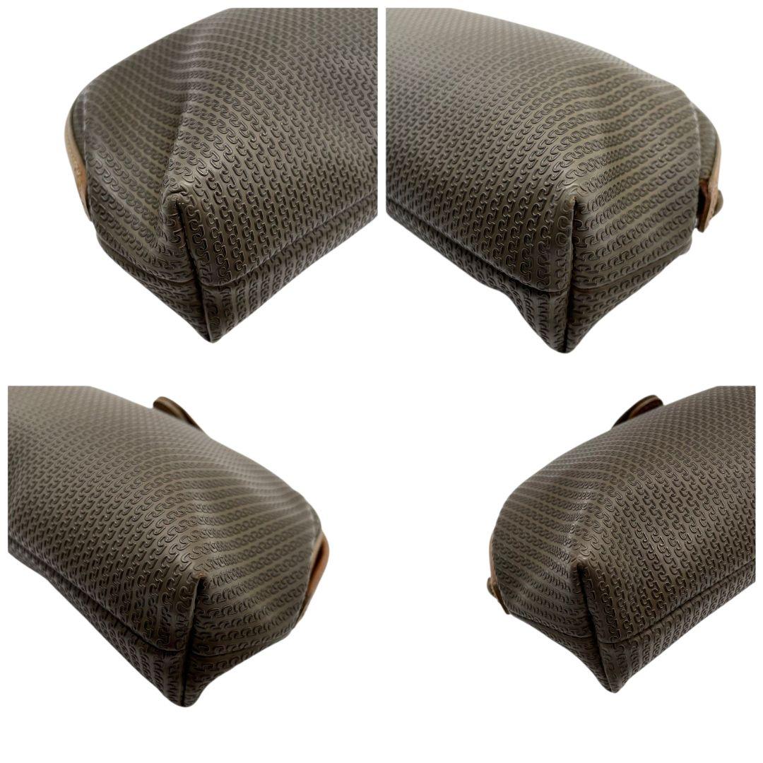 シャルルジョルダン クラッチバッグ カーキ 総柄 ロゴ セカンドバッグ s69 CHARLES JOURDAN シリコン レザー 本革 ロゴプレート