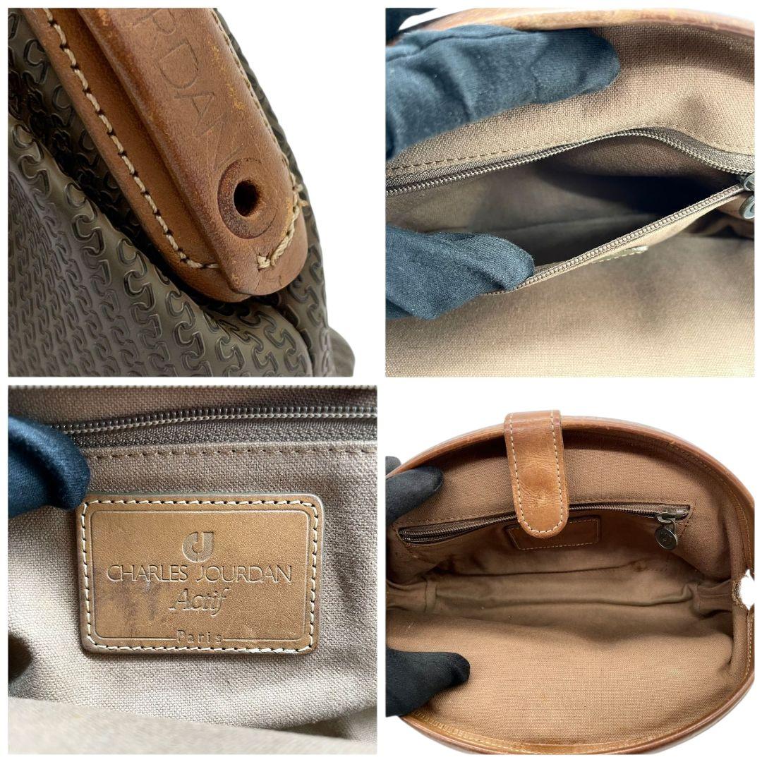 シャルルジョルダン クラッチバッグ カーキ 総柄 ロゴ セカンドバッグ s69 CHARLES JOURDAN シリコン レザー 本革 ロゴプレート