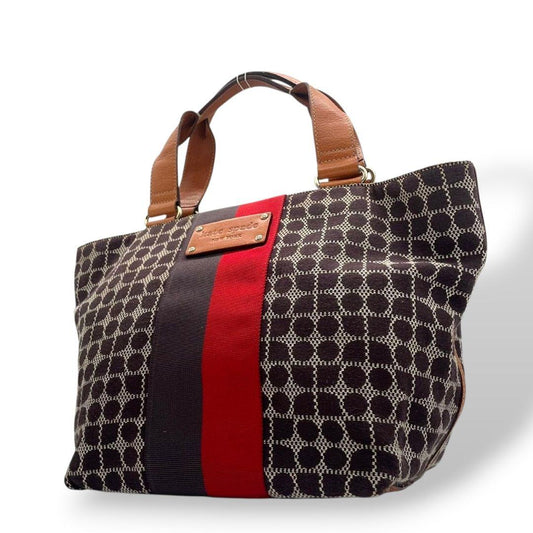 ケイトスペード トートバッグ 茶 ブラウン 赤 レッド ドット柄 ハンドバッグ A4収納可 キャンバス レザー 本革 ゴールド金具 ロゴプレート kate spade おしゃれ 通勤 通学