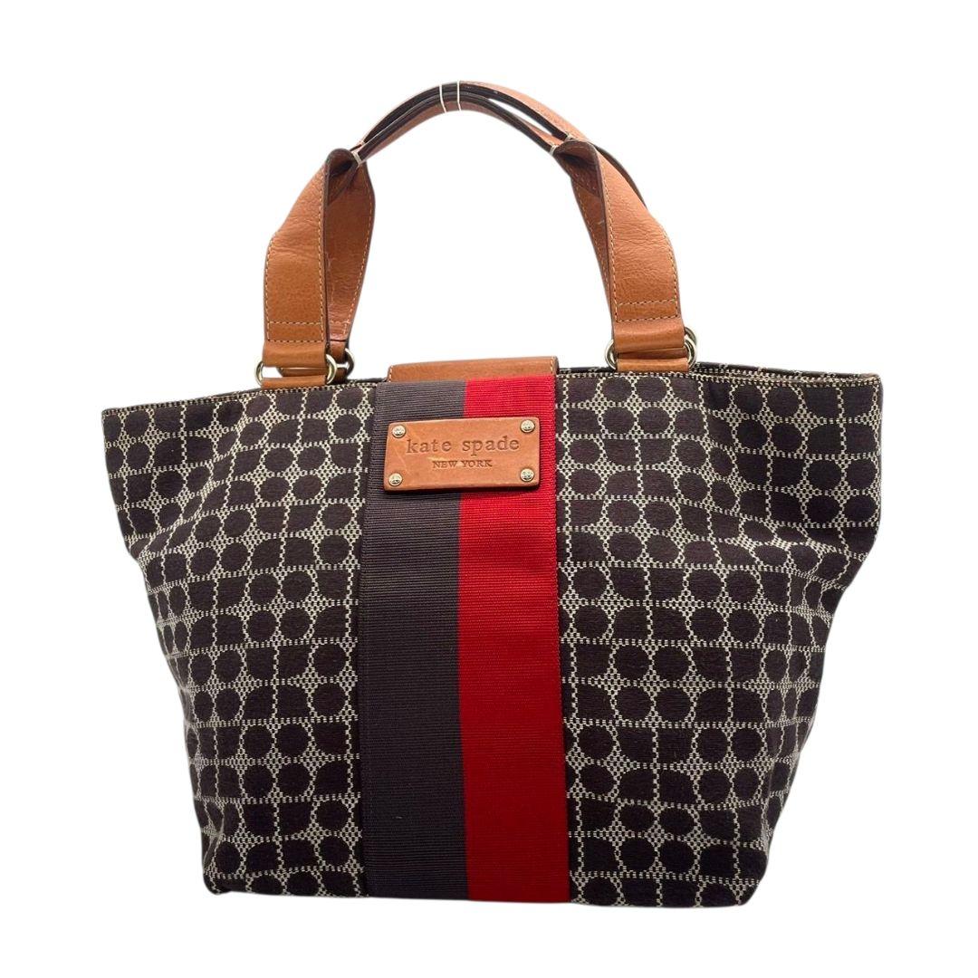ケイトスペード トートバッグ 茶 ブラウン 赤 レッド ドット柄 ハンドバッグ A4収納可 キャンバス レザー 本革 ゴールド金具 ロゴプレート kate spade おしゃれ 通勤 通学