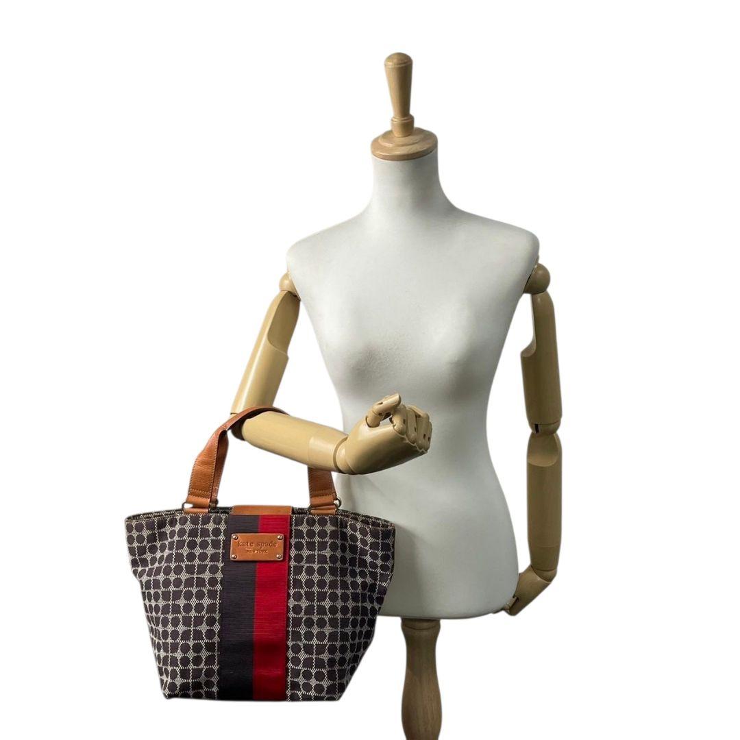 ケイトスペード トートバッグ 茶 ブラウン 赤 レッド ドット柄 ハンドバッグ A4収納可 キャンバス レザー 本革 ゴールド金具 ロゴプレート kate spade おしゃれ 通勤 通学