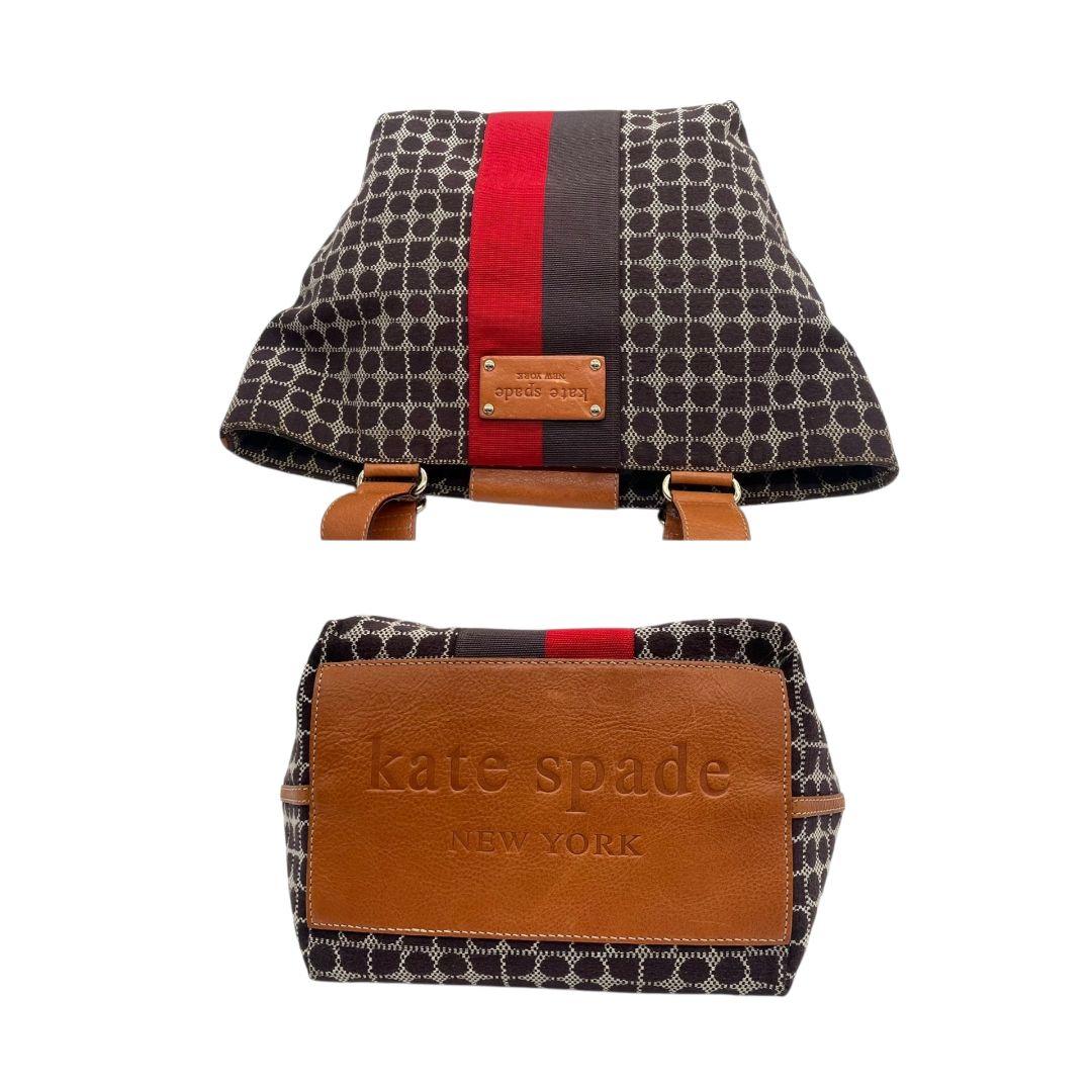ケイトスペード トートバッグ 茶 ブラウン 赤 レッド ドット柄 ハンドバッグ A4収納可 キャンバス レザー 本革 ゴールド金具 ロゴプレート kate spade おしゃれ 通勤 通学