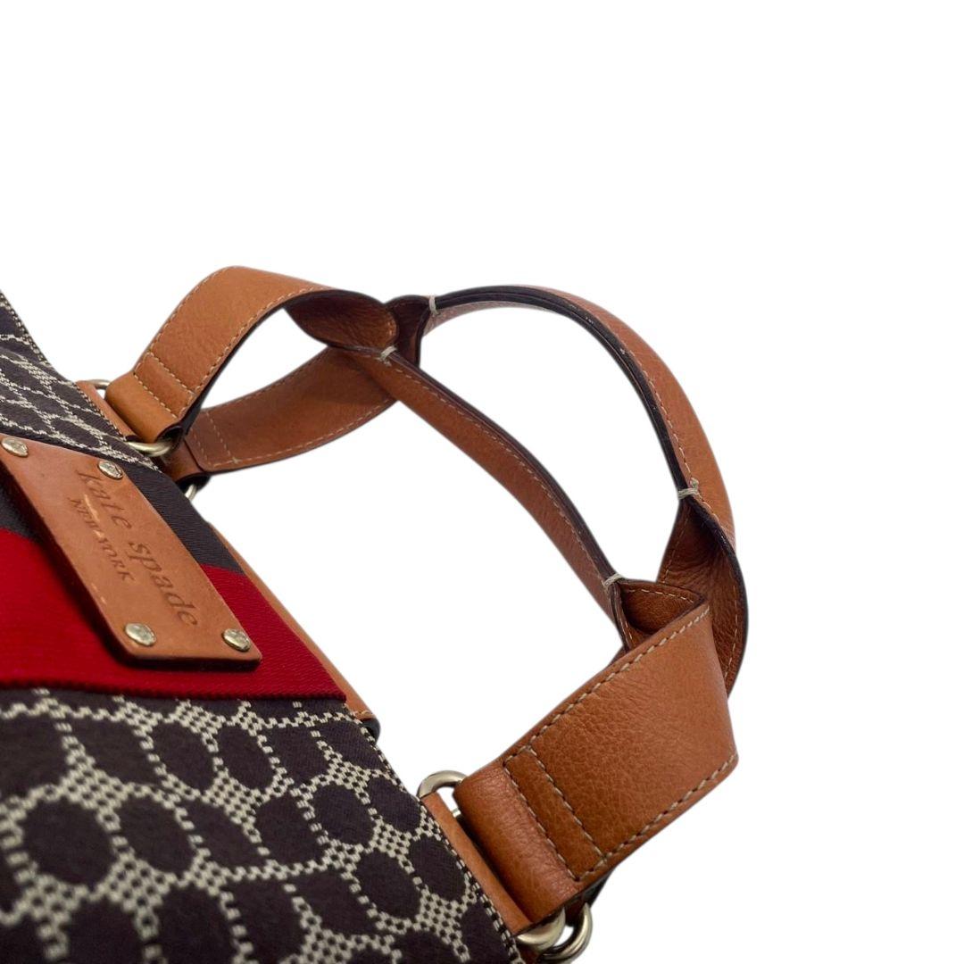 ケイトスペード トートバッグ 茶 ブラウン 赤 レッド ドット柄 ハンドバッグ A4収納可 キャンバス レザー 本革 ゴールド金具 ロゴプレート kate spade おしゃれ 通勤 通学