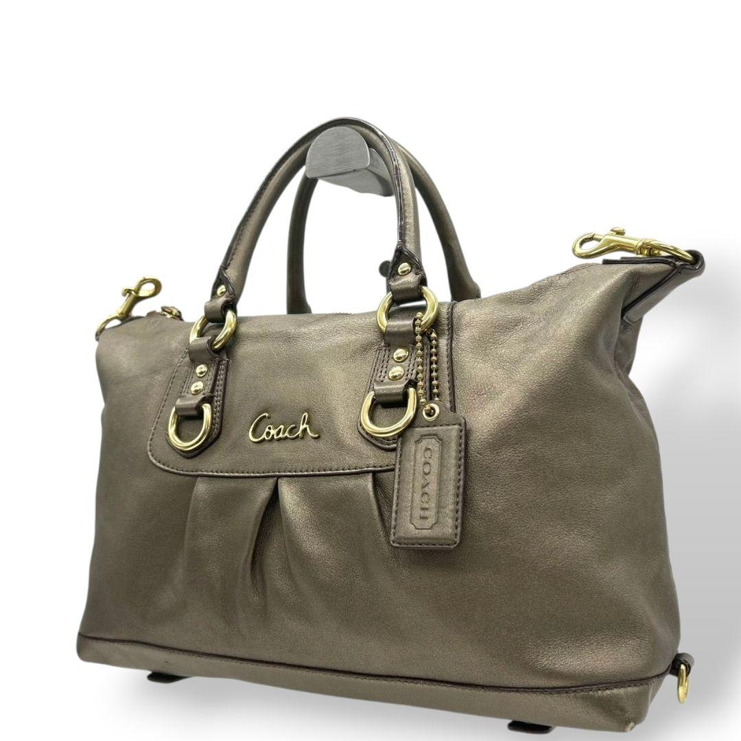 コーチ ハンドバッグ ゴールド ギャザー レザー トートバッグ 本革 ゴールド金具 ロゴタグ 自立可 COACH F15445 s47