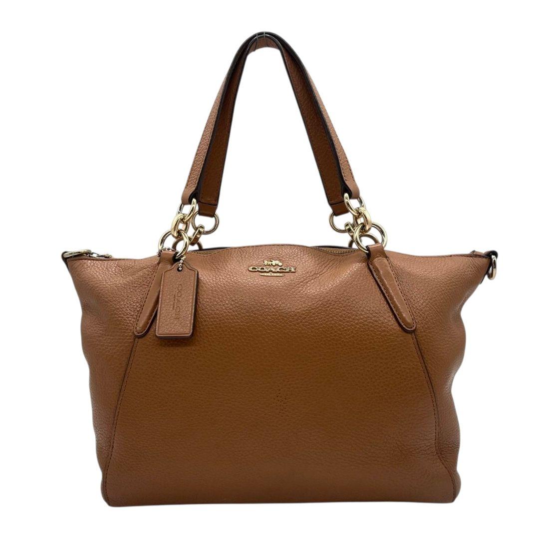 コーチ ハンドバッグ 茶 2way チェーン 斜め掛け可 レザー ロゴ s9 本革 ショルダーバッグ トートバッグ ブラウン ゴールド金具 ロゴタグ F28993