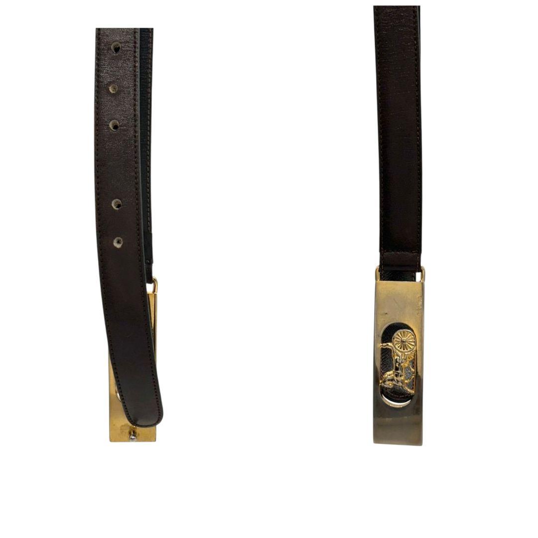 セリーヌ ベルト 茶 ブラウン サルキー 馬車金具 PX-2 レザー 本革 ゴールド金具 ロゴ 高級 ブランド レディース メンズ CELINE