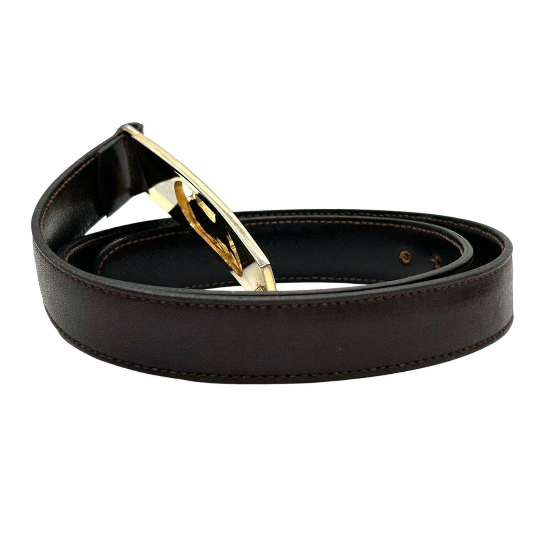 セリーヌ ベルト 茶 ブラウン サルキー 馬車金具 PX-2 レザー 本革 ゴールド金具 ロゴ 高級 ブランド レディース メンズ CELINE