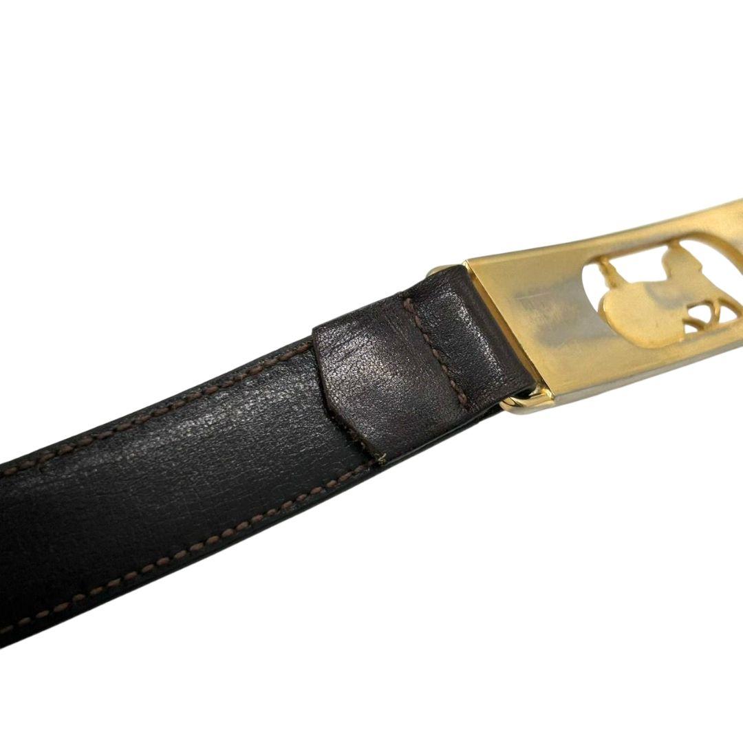 セリーヌ ベルト 茶 ブラウン サルキー 馬車金具 PX-2 レザー 本革 ゴールド金具 ロゴ 高級 ブランド レディース メンズ CELINE