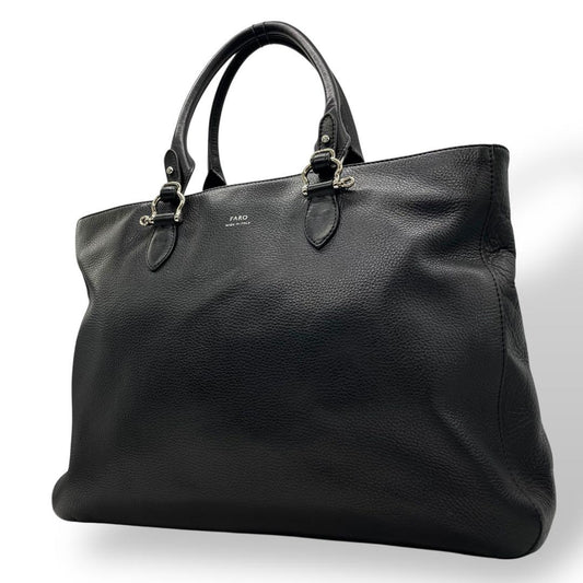 FARO トートバッグ ブラック Cartello Tote Large しぼ革 自立型 A4収納 フォーマル u15 本革 レザー ハンドバッグ ワンショルダーバッグ 肩掛け メンズ レディース ユニセックス 高級革 シルバー金具 ビジネス ファーロ