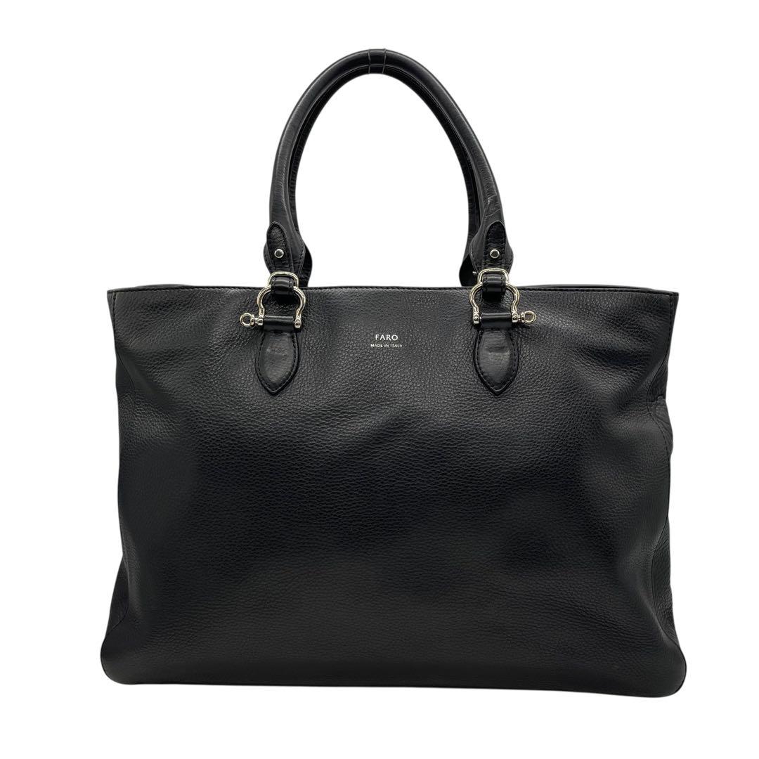 FARO トートバッグ ブラック Cartello Tote Large しぼ革 自立型 A4収納 フォーマル u15 本革 レザー ハンドバッグ ワンショルダーバッグ 肩掛け メンズ レディース ユニセックス 高級革 シルバー金具 ビジネス ファーロ