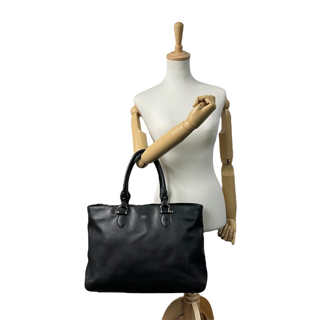FARO トートバッグ ブラック Cartello Tote Large しぼ革 自立型 A4収納 フォーマル u15 本革 レザー ハンドバッグ ワンショルダーバッグ 肩掛け メンズ レディース ユニセックス 高級革 シルバー金具 ビジネス ファーロ