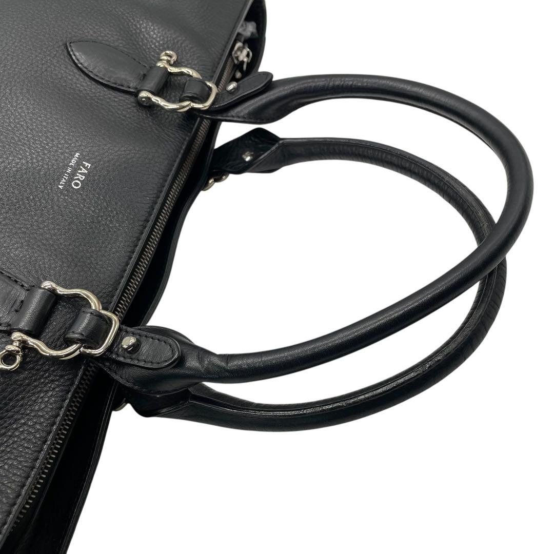 FARO トートバッグ ブラック Cartello Tote Large しぼ革 自立型 A4収納 フォーマル u15 本革 レザー ハンドバッグ ワンショルダーバッグ 肩掛け メンズ レディース ユニセックス 高級革 シルバー金具 ビジネス ファーロ