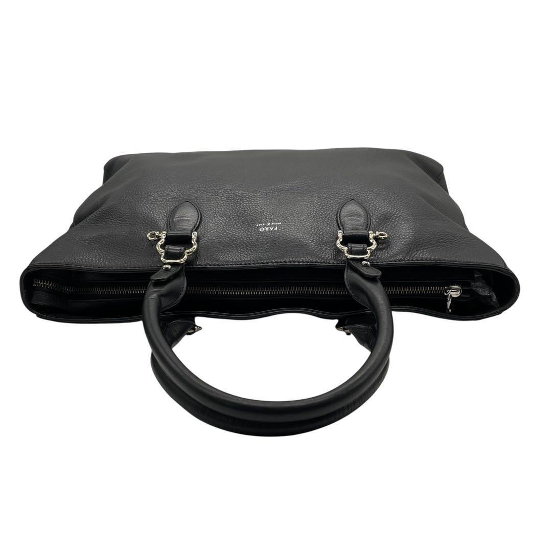 FARO トートバッグ ブラック Cartello Tote Large しぼ革 自立型 A4収納 フォーマル u15 本革 レザー ハンドバッグ ワンショルダーバッグ 肩掛け メンズ レディース ユニセックス 高級革 シルバー金具 ビジネス ファーロ