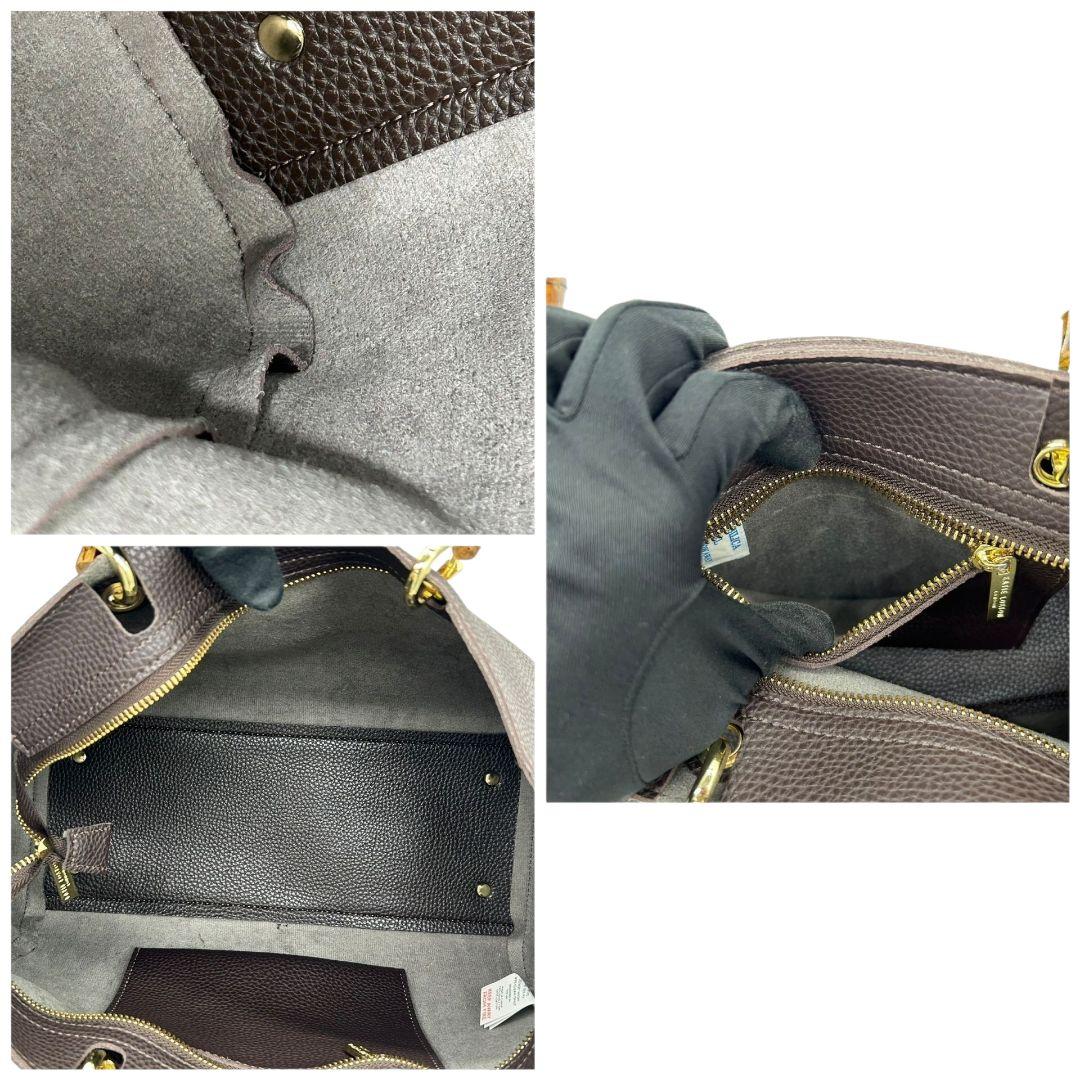 ケイティロクストン　ハンドバッグ　茶　バンブーハンドル　レザー　トートバッグ　本革　ダークブラウン　ゴールド金具　ロゴプレート　KATIE LOXTON