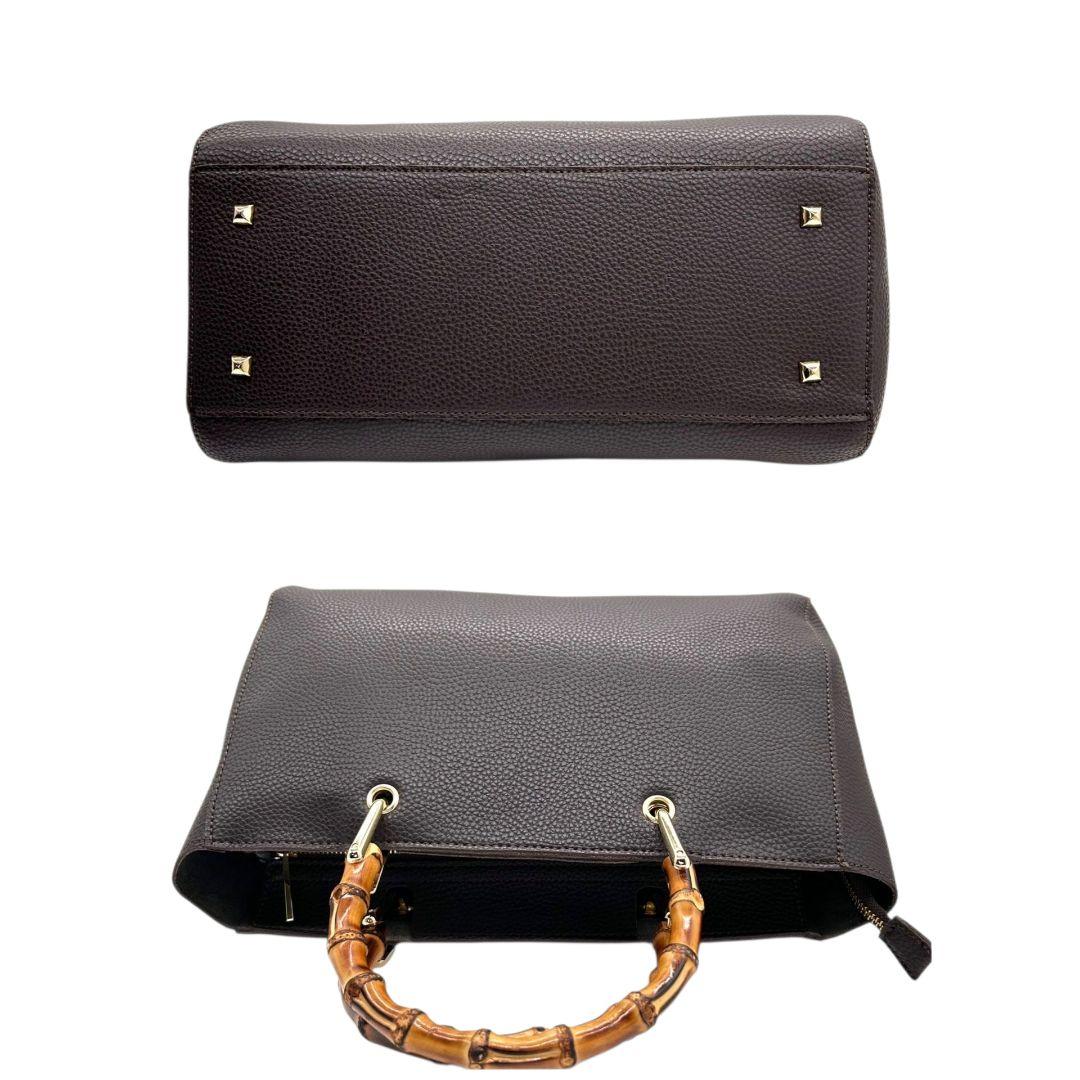 ケイティロクストン　ハンドバッグ　茶　バンブーハンドル　レザー　トートバッグ　本革　ダークブラウン　ゴールド金具　ロゴプレート　KATIE LOXTON