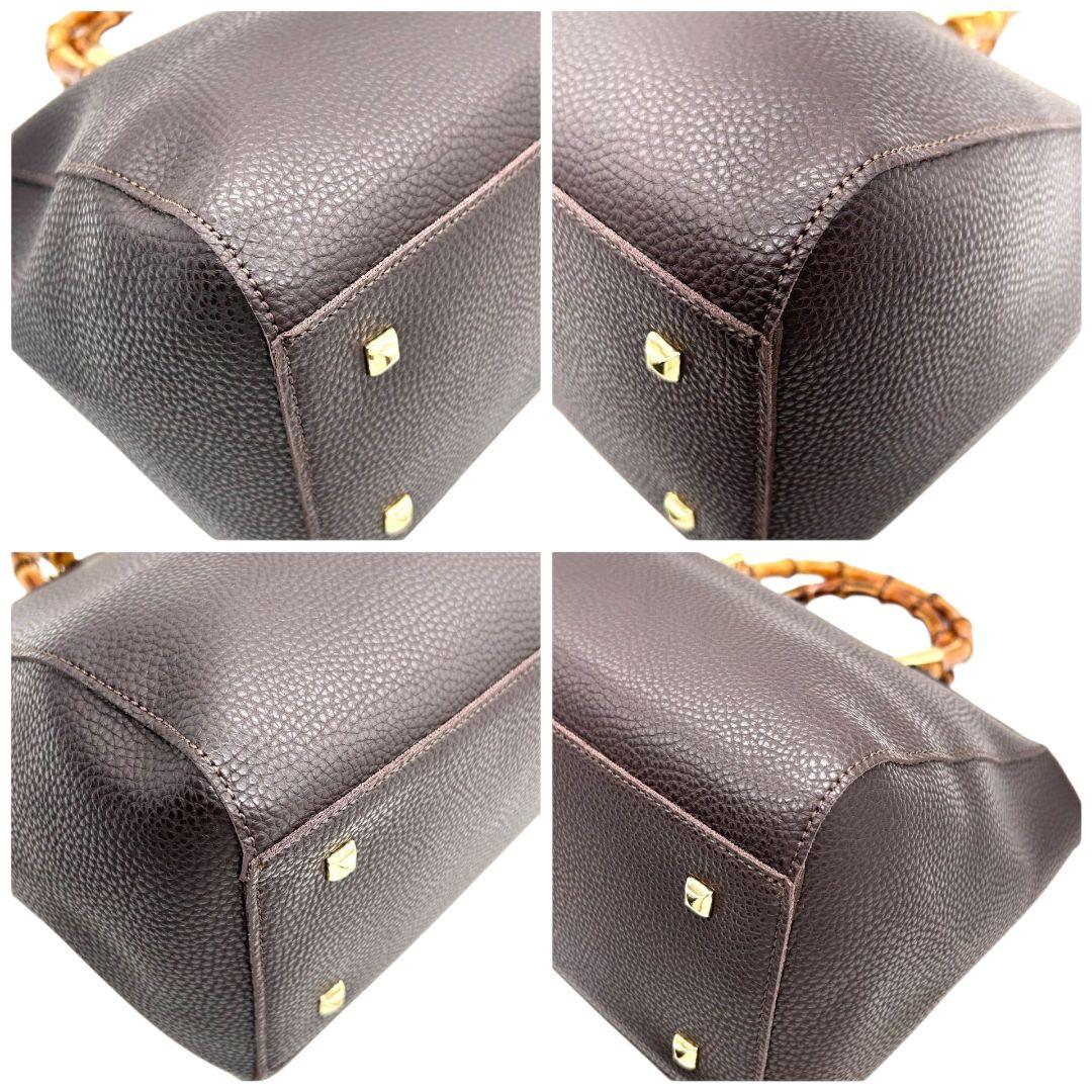 ケイティロクストン　ハンドバッグ　茶　バンブーハンドル　レザー　トートバッグ　本革　ダークブラウン　ゴールド金具　ロゴプレート　KATIE LOXTON