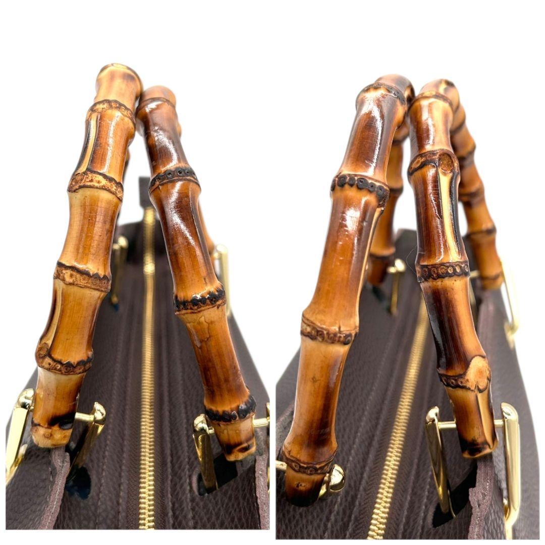 ケイティロクストン　ハンドバッグ　茶　バンブーハンドル　レザー　トートバッグ　本革　ダークブラウン　ゴールド金具　ロゴプレート　KATIE LOXTON