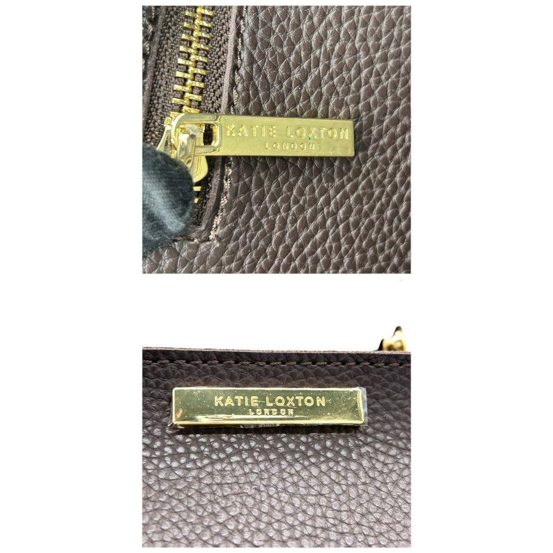 ケイティロクストン　ハンドバッグ　茶　バンブーハンドル　レザー　トートバッグ　本革　ダークブラウン　ゴールド金具　ロゴプレート　KATIE LOXTON