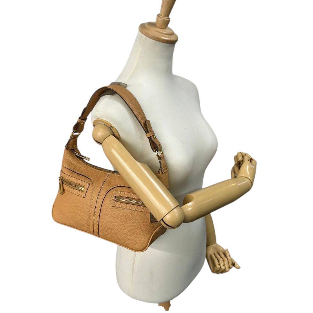 アクセソワ ハンドバッグ 茶 ワンショルダー レザー 本革 トートバッグ 自立可 肩掛け可 肩かけ可 ブラウン ゴールド金具 ADMJ s43 上品 高級感