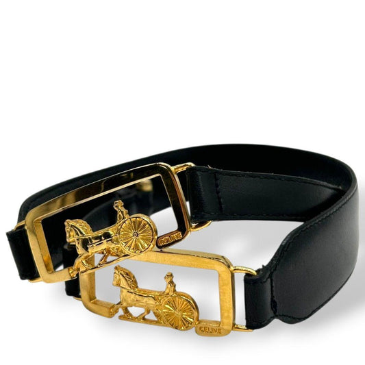 セリーヌ ベルト 黒 ブラック 馬車金具 ゴールド金具 ロゴ PX-2 レザー 本革 高級 ブランド レディース メンズ CELINE