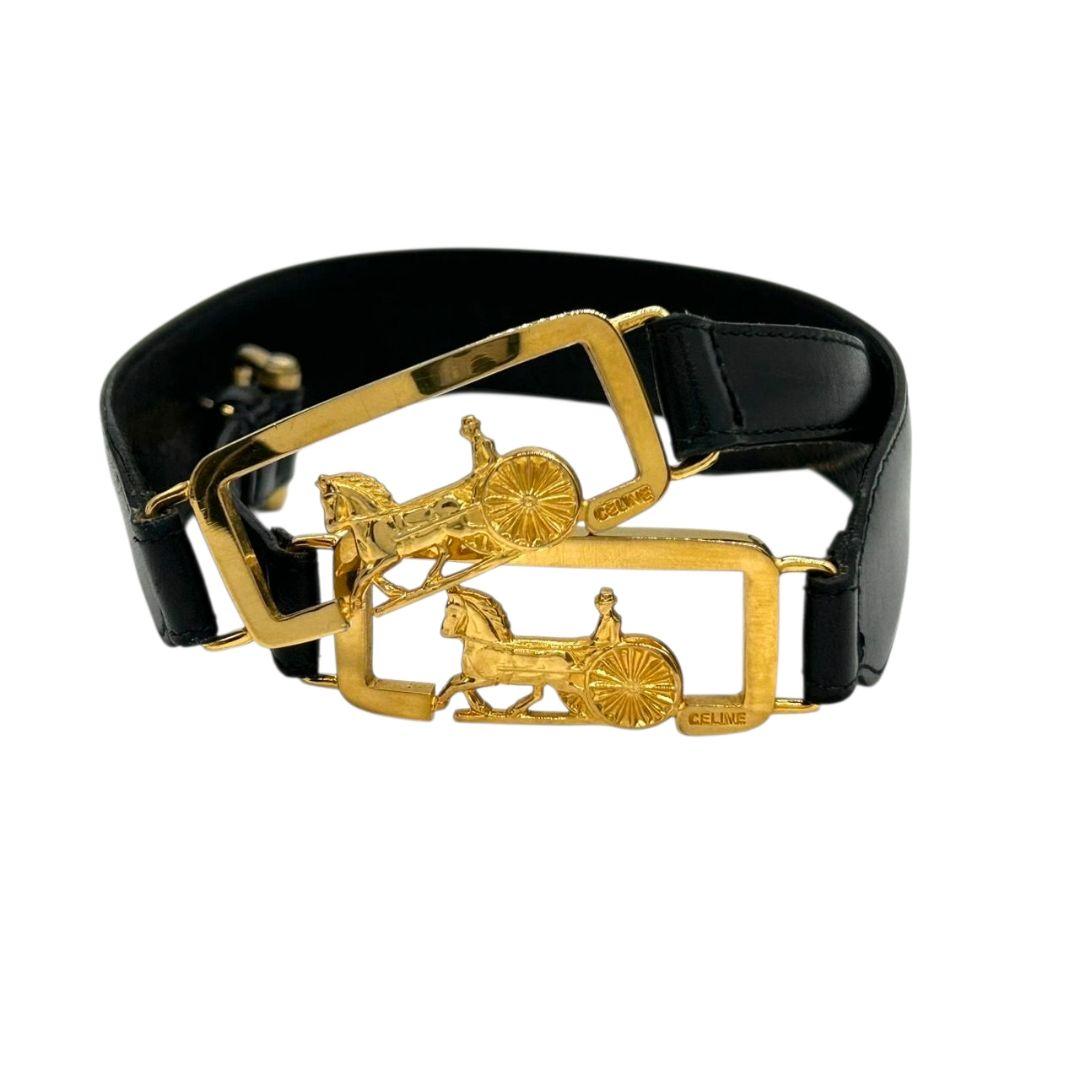 セリーヌ ベルト 黒 ブラック 馬車金具 ゴールド金具 ロゴ PX-2 レザー 本革 高級 ブランド レディース メンズ CELINE