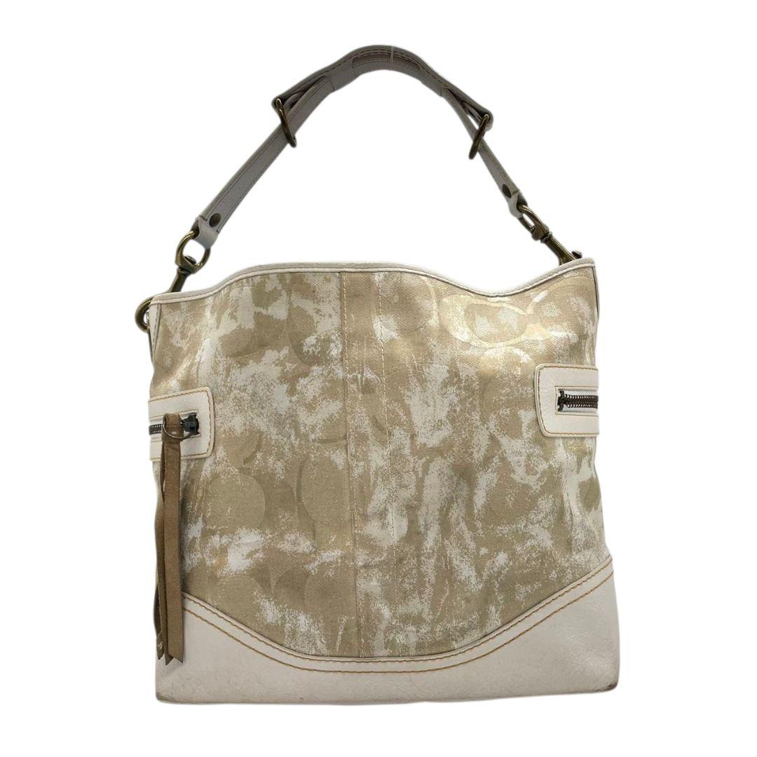 コーチ ハンドバッグ ベージュ シグネチャー ワンショルダー ホーボー s15 トートバッグ 肩掛け可 キャンバス レザー 本革 ゴールド金具 チャーム付き ロゴタグ 10010