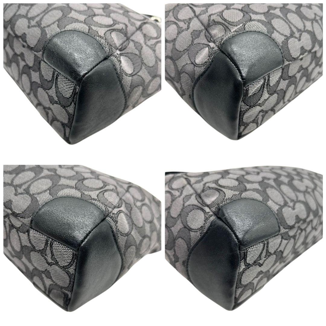 美品 コーチ ハンドバッグ 黒 ブラック シグネチャー 2way キャンバス レザー ショルダーバッグ トートバッグ 斜め掛け可 シルバー金具 ロゴタグ COACH 33737 T5