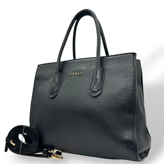 フルラ FURLA ハンドバッグ 黒 ブラック ロゴ 2way A4収納 自立可 レザー 本革 トートバッグ ショルダーバッグ 斜め掛け可 ゴールド金具 s62 レディース