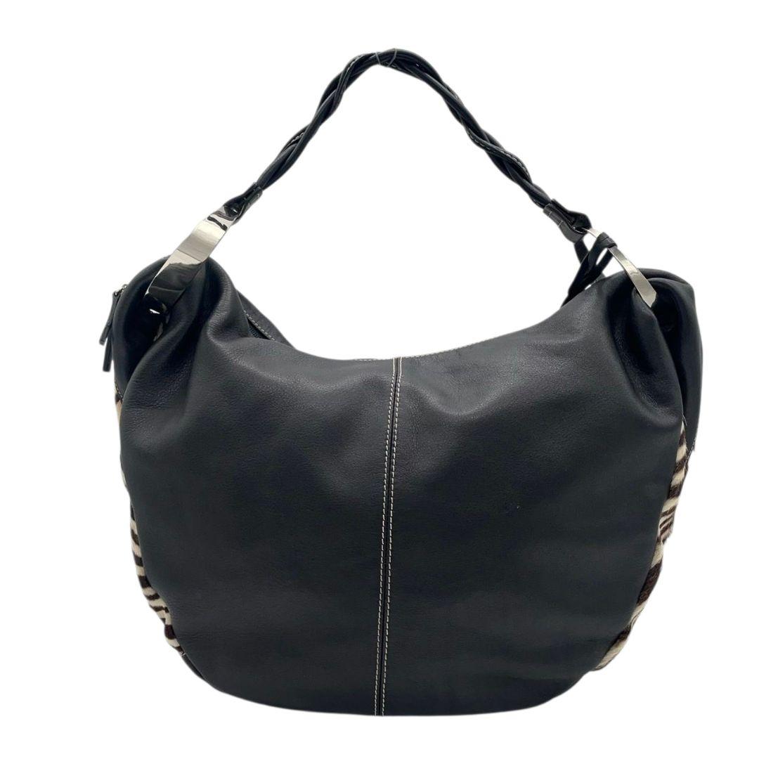 カネマツ ハンドバッグ 黒 ブラック ゼブラ柄 アニマル柄 ハラコ レザー 本革 トートバッグ ブラウン ホワイト シルバー金具 ロゴタグ ステッチ Kanematsu T5