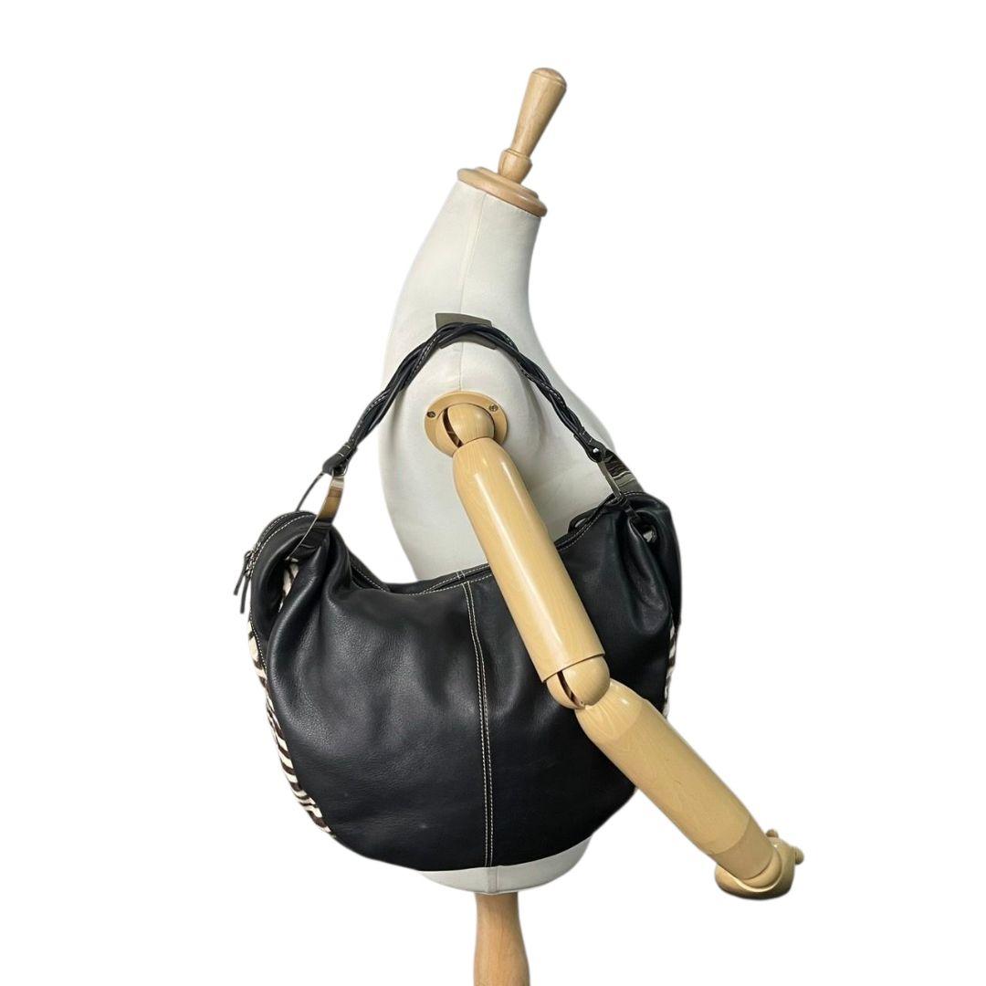 カネマツ ハンドバッグ 黒 ブラック ゼブラ柄 アニマル柄 ハラコ レザー 本革 トートバッグ ブラウン ホワイト シルバー金具 ロゴタグ ステッチ Kanematsu T5