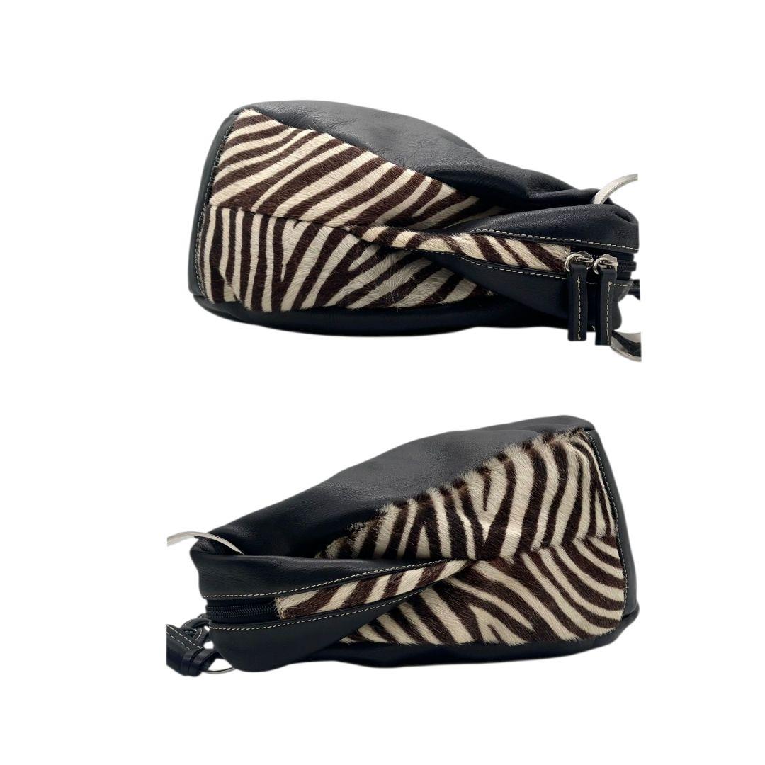 カネマツ ハンドバッグ 黒 ブラック ゼブラ柄 アニマル柄 ハラコ レザー 本革 トートバッグ ブラウン ホワイト シルバー金具 ロゴタグ ステッチ Kanematsu T5