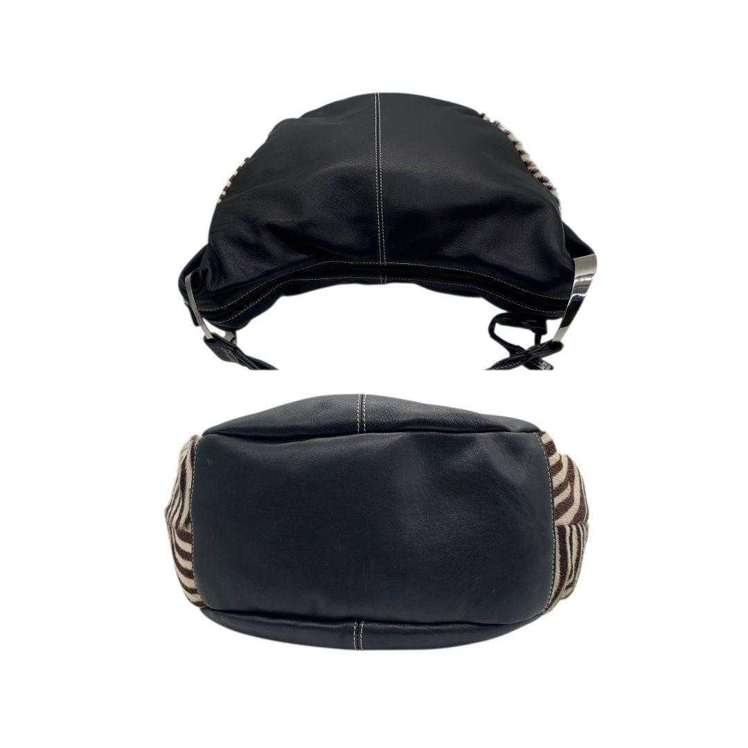 カネマツ ハンドバッグ 黒 ブラック ゼブラ柄 アニマル柄 ハラコ レザー 本革 トートバッグ ブラウン ホワイト シルバー金具 ロゴタグ ステッチ Kanematsu T5