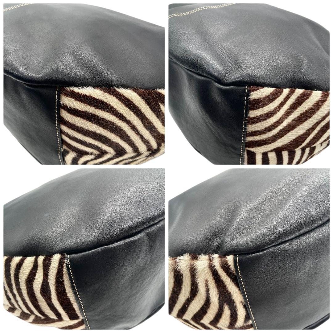カネマツ ハンドバッグ 黒 ブラック ゼブラ柄 アニマル柄 ハラコ レザー 本革 トートバッグ ブラウン ホワイト シルバー金具 ロゴタグ ステッチ Kanematsu T5