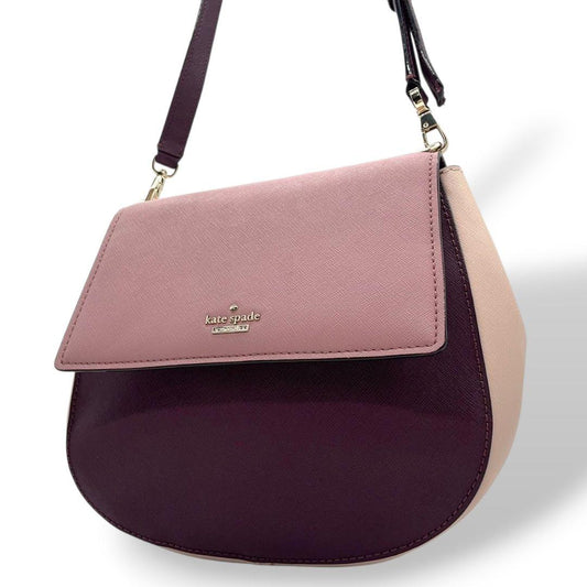 ケイトスペード kate spade ショルダーバッグ ピンク バイカラー フラップ レザー 本革 パープル ゴールド金具 ロゴ 斜め掛け可 s11